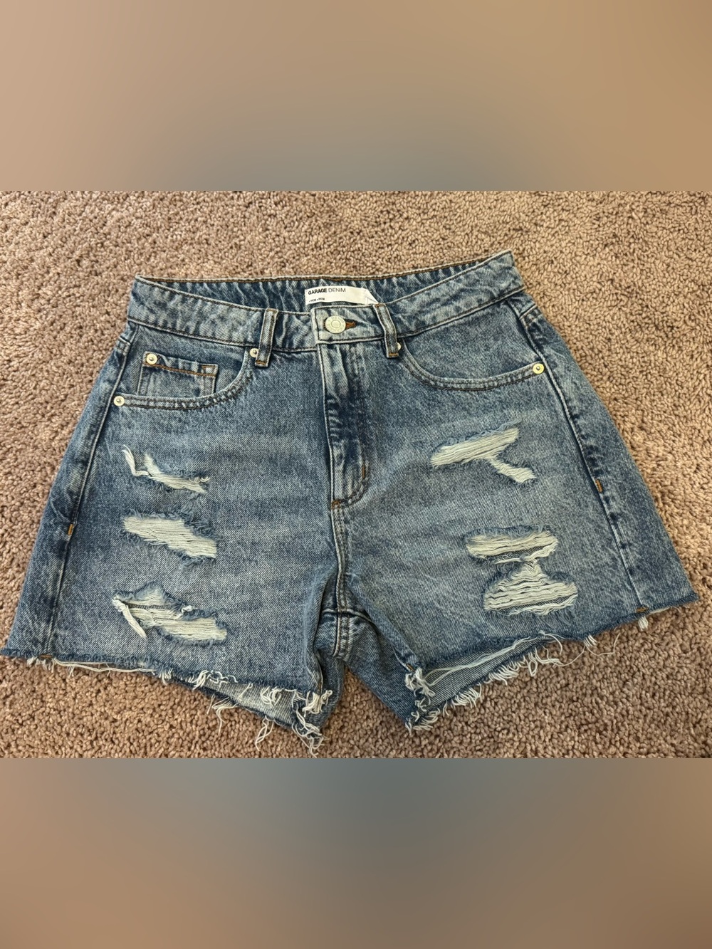 GARAGE- Distressed High-Rise Women’s Denim Shorts - Light Blue